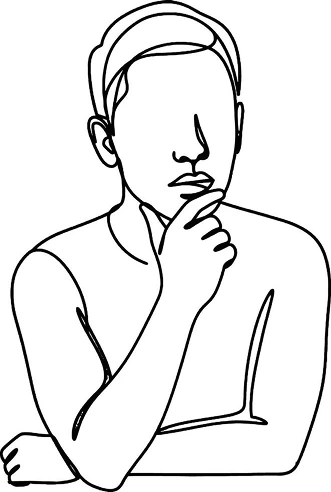 Line drawing of a man thinking with his hand on his chin